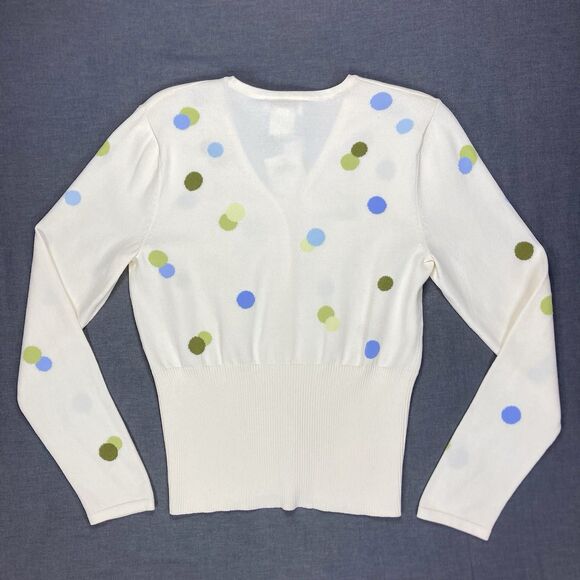 Talbots Polka Dot Cardigan Sweater S Ivory Knit Button Down Elegant Casual NWT - Picture 5 of 16
